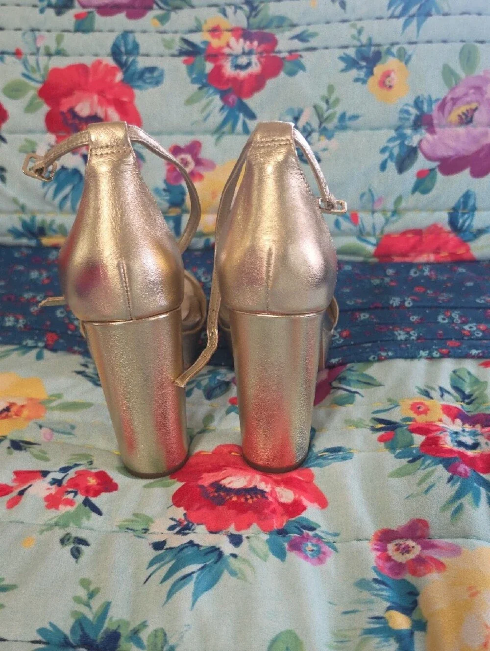 Vince Camuto Metallic Gold Platform Ankle-Strap Heels